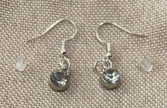 April Birthstone Charm Earrings 925 Sterling Silver Earring Hooks with Clear Silicone Backs