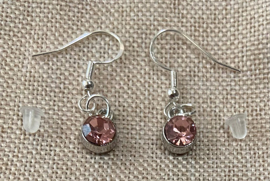 June Birthstone Charm Earrings 925 Sterling Silver Earring Hooks with Clear Silicone Backs