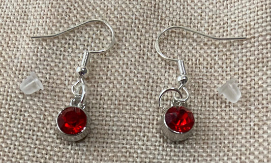 July Birthstone Charm Earrings 925 Sterling Silver Earring Hooks with Clear Silicone Backs