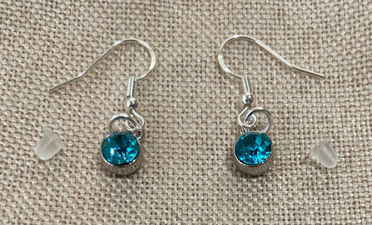 December Birthstone Charm Earrings 925 Sterling Silver Earring Hooks with Clear Silicone Backs