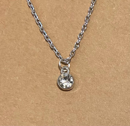 April Birthstone Charm Necklace 16" Stainless Steel Chain with Lobster Clasp