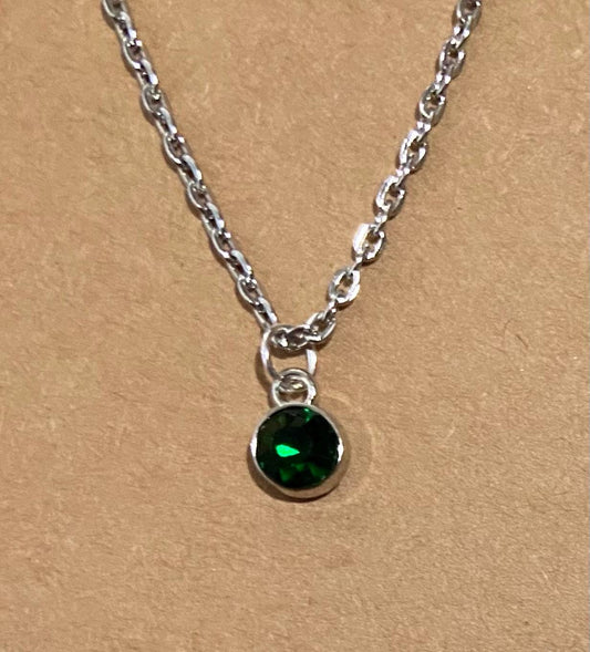 May Birthstone Charm Necklace 16" Stainless Steel Chain with Lobster Clasp
