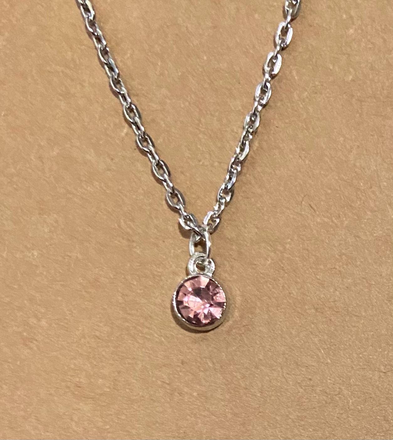 June Birthstone Charm Necklace 16" Stainless Steel Chain with Lobster Clasp