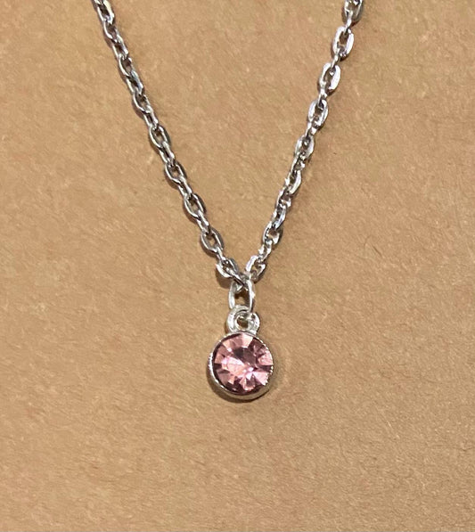 June Birthstone Charm Necklace 16" Stainless Steel Chain with Lobster Clasp