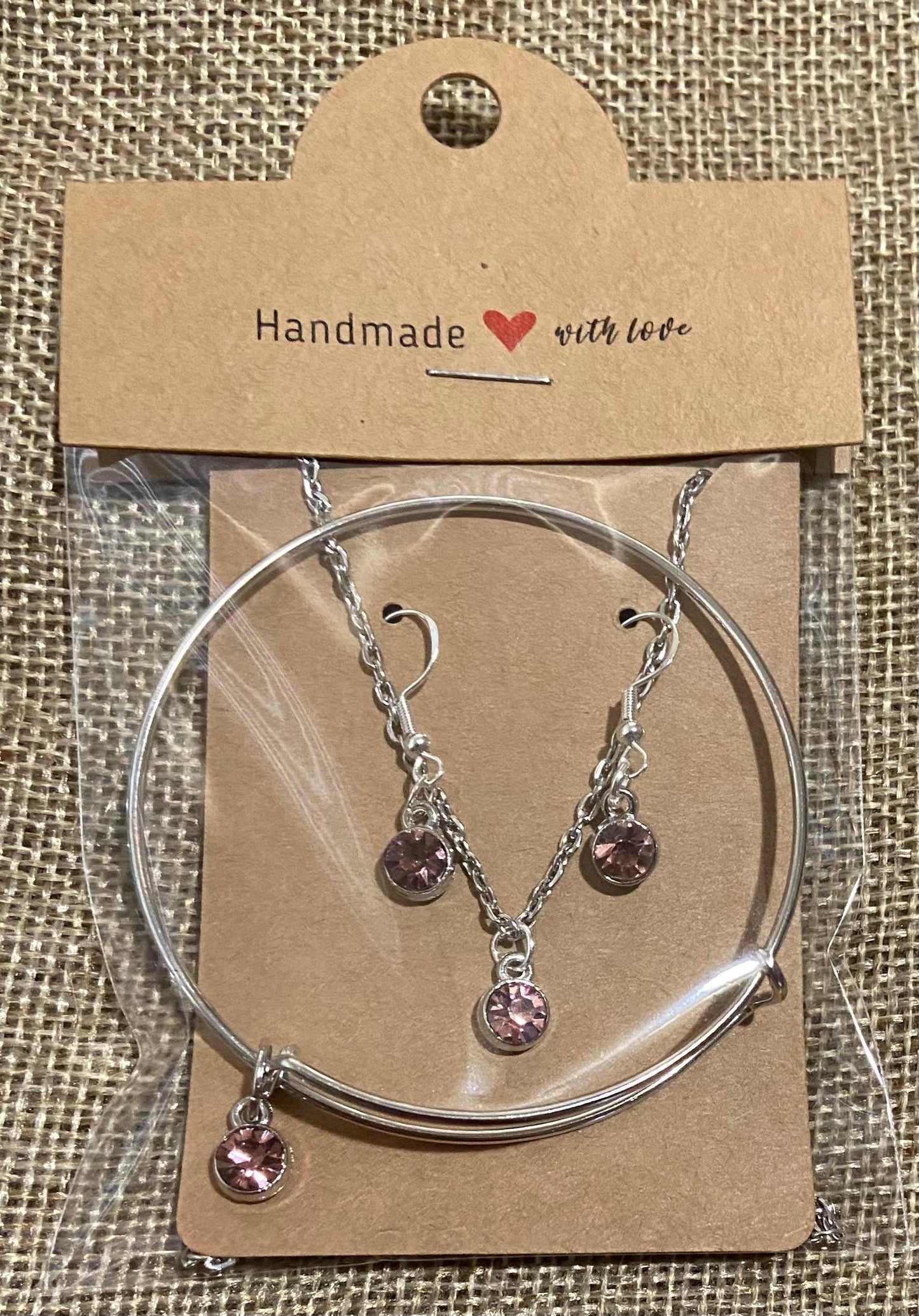 February Birthstone Charm Set: Includes Necklace, Earrings, and Bracelet, all Handmade with Love!