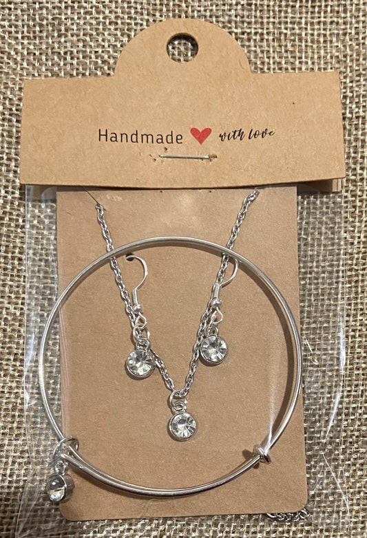 April Birthstone Charm Set: Includes Necklace, Earrings, and Bracelet, all Handmade with Love!