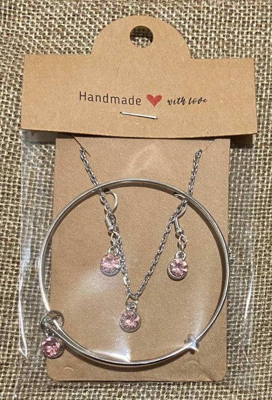 June Birthstone Charm Set: Includes Necklace, Earrings, and Bracelet, all Handmade with Love!