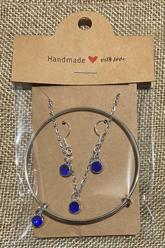 September Birthstone Charm Set: Includes Necklace, Earrings, and Bracelet, all Handmade with Love!