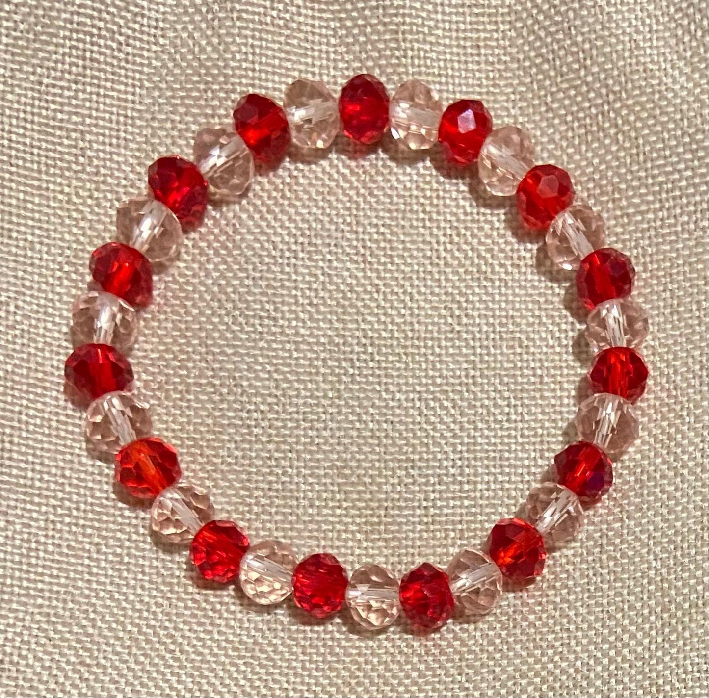 Red and Pink Glass Crystal 8mm Bracelet, handmade stretch beaded bracelet spiritual healing protection