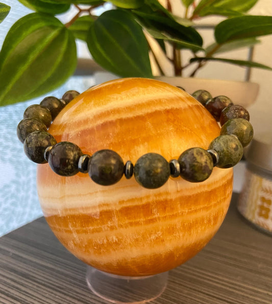 Dragon Blood and Hematite Bracelet, handmade 8mm genuine gemstone stretch beaded bracelet for spiritual healing and protection