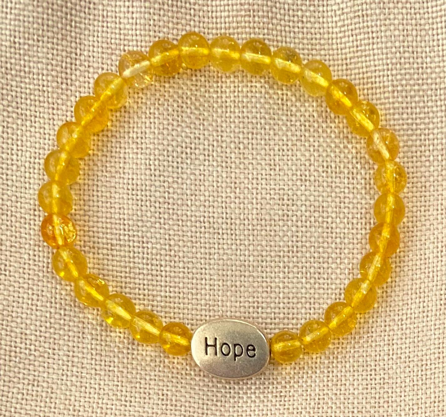 Citrine Hope Glass Crystal 6mm Bracelet, handmade stretch beaded bracelet spiritual healing protection