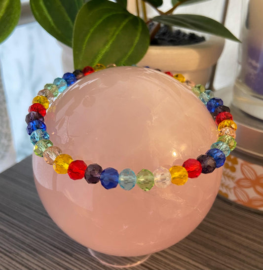 Rainbow Glass Crystal 6mm Bracelet, handmade stretch beaded bracelet spiritual healing protection