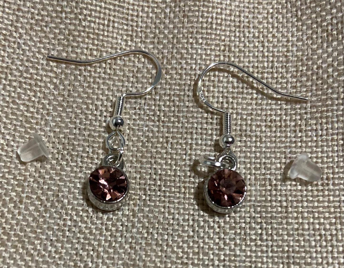February Birthstone Charm Earrings 925 Sterling Silver Earring Hooks with Clear Silicone Backs
