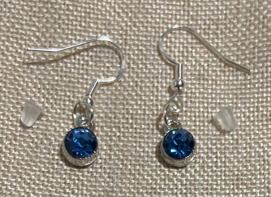March Birthstone Charm Earrings 925 Sterling Silver Earring Hooks with Clear Silicone Backs