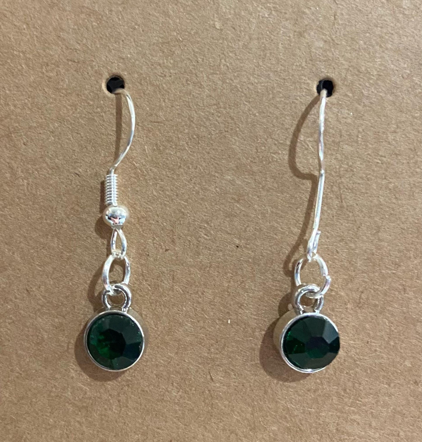 May Birthstone Charm Earrings 925 Sterling Silver Earring Hooks with Clear Silicone Backs