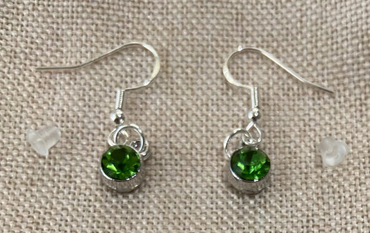 August Birthstone Charm Earrings 925 Sterling Silver Earring Hooks with Clear Silicone Backs
