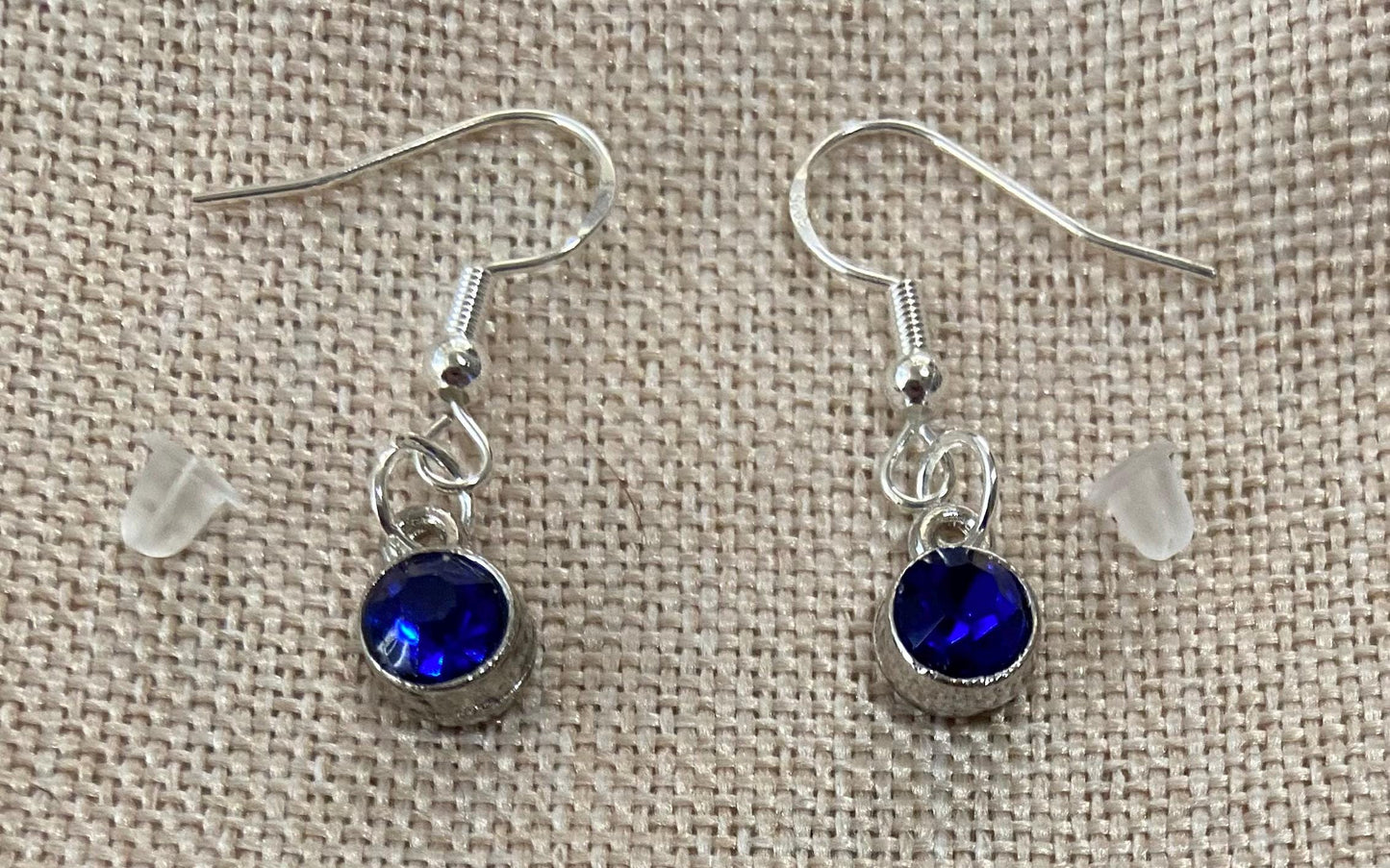 September Birthstone Charm Earrings 925 Sterling Silver Earring Hooks with Clear Silicone Backs