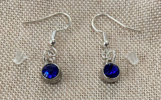 September Birthstone Charm Earrings 925 Sterling Silver Earring Hooks with Clear Silicone Backs