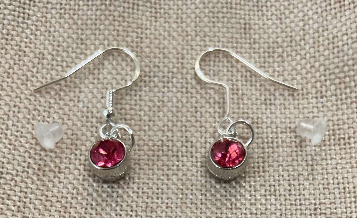 October Birthstone Charm Earrings 925 Sterling Silver Earring Hooks with Clear Silicone Backs