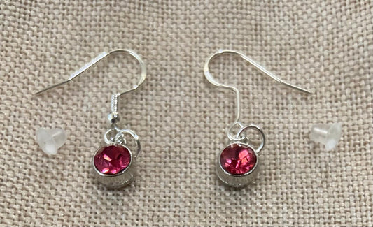October Birthstone Charm Earrings 925 Sterling Silver Earring Hooks with Clear Silicone Backs