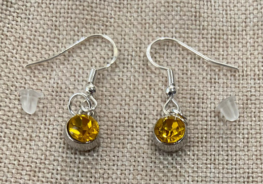 November Birthstone Charm Earrings 925 Sterling Silver Earring Hooks with Clear Silicone Backs
