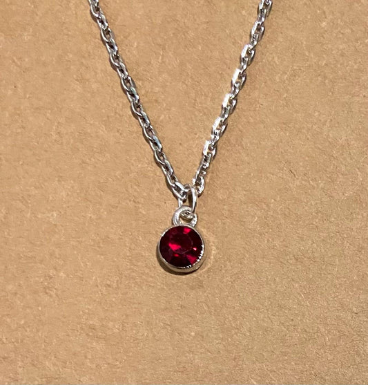 January Birthstone Charm Necklace 16" Stainless Steel Chain with Lobster Clasp