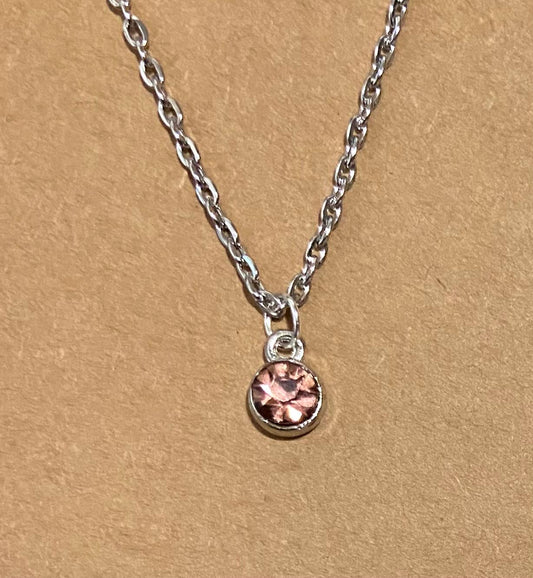 February Birthstone Charm Necklace 16" Stainless Steel Chain with Lobster Clasp
