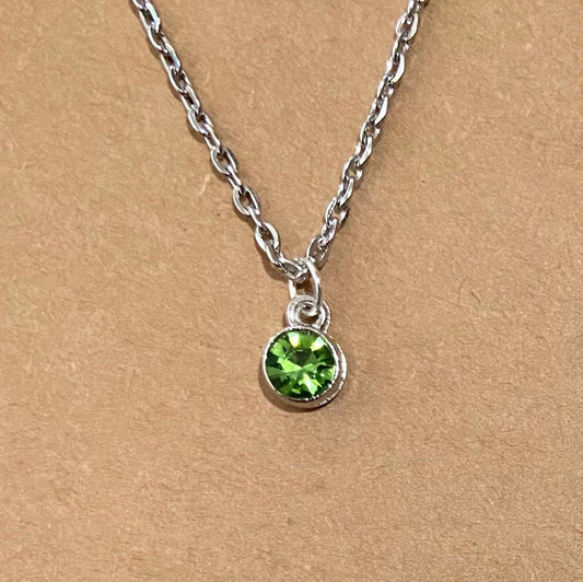 August Birthstone Charm Necklace 16" Stainless Steel Chain with Lobster Clasp