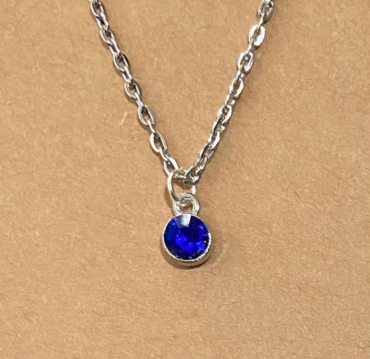 September Birthstone Charm Necklace 16" Stainless Steel Chain with Lobster Clasp