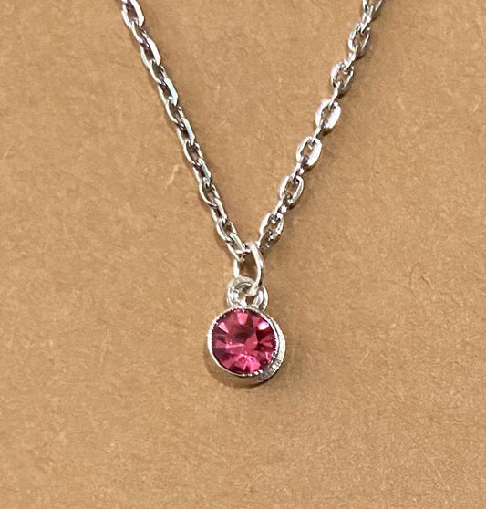 October Birthstone Charm Necklace 16" Stainless Steel Chain with Lobster Clasp