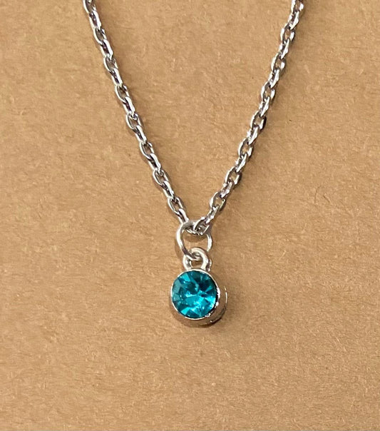 December Birthstone Charm Necklace 16" Stainless Steel Chain with Lobster Clasp