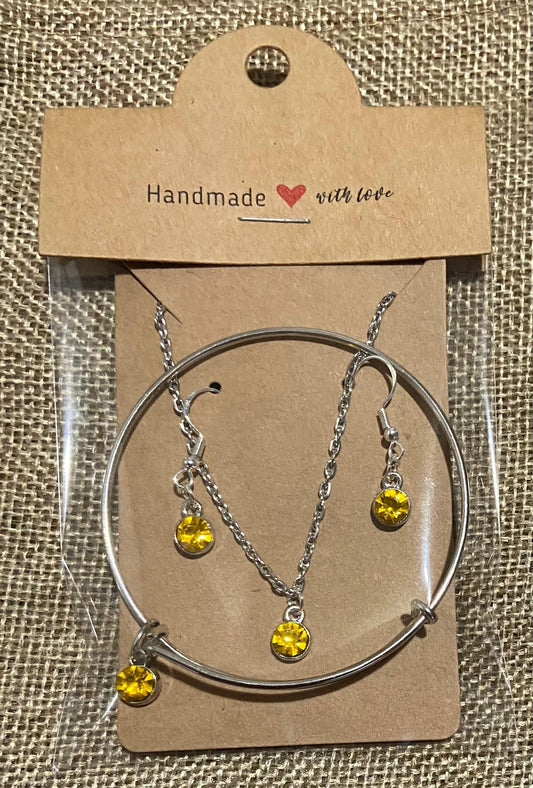 November Birthstone Charm Set: Includes Necklace, Earrings, and Bracelet, all Handmade with Love!