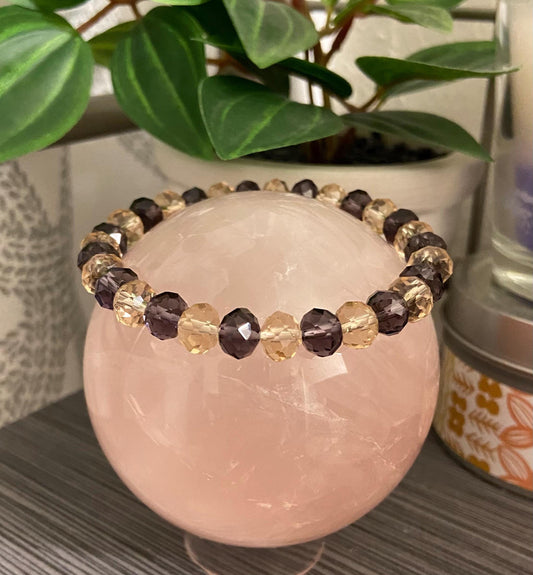 Purple and Champagne Aurora Borealis Glass Crystal 8mm Bracelet, handmade stretch beaded bracelet spiritual healing protection
