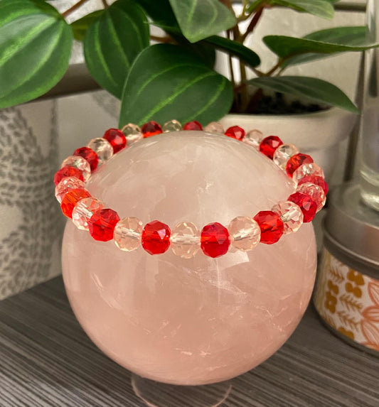 Red and Pink Glass Crystal 8mm Bracelet, handmade stretch beaded bracelet spiritual healing protection