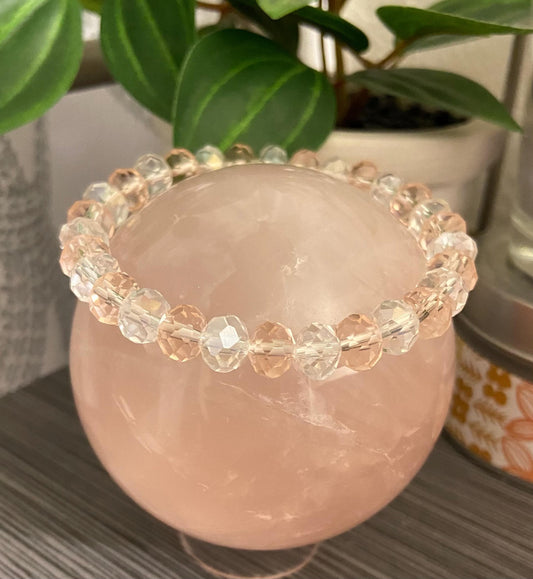 Pink and Rainbow Aurora Borealis Glass Crystal 8mm Bracelet, handmade stretch beaded bracelet spiritual healing protection