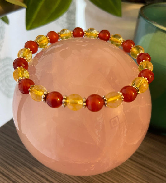 Carnelian Citrine Crystal 6mm Bracelet, handmade stretch beaded bracelet spiritual healing protection