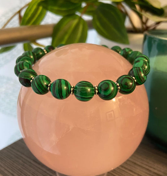 Malachite Classic 8mm Bracelet, handmade 8mm genuine gemstone stretch beaded bracelet for spiritual protection