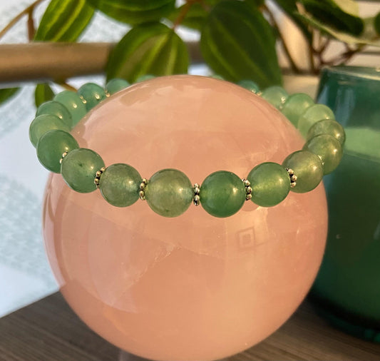 Green Aventurine Classic 8mm Bracelet, handmade 8mm genuine gemstone stretch beaded bracelet for spiritual protection