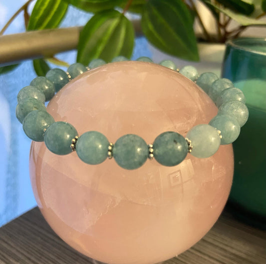 Aquamarine Classic 8mm Bracelet, handmade 8mm genuine gemstone stretch beaded bracelet for spiritual protection