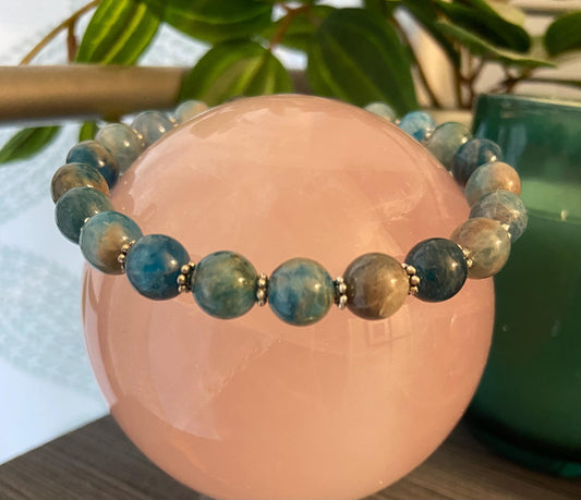 Apatite Classic 8mm Bracelet, handmade 8mm genuine gemstone stretch beaded bracelet for spiritual protection
