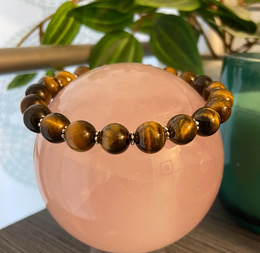Tiger's Eye Classic 8mm Bracelet, handmade 8mm genuine gemstone stretch beaded bracelet for spiritual protection