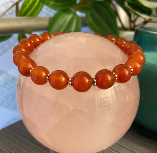 Carnelian Classic 8mm Bracelet, handmade 8mm genuine gemstone stretch beaded bracelet for spiritual protection