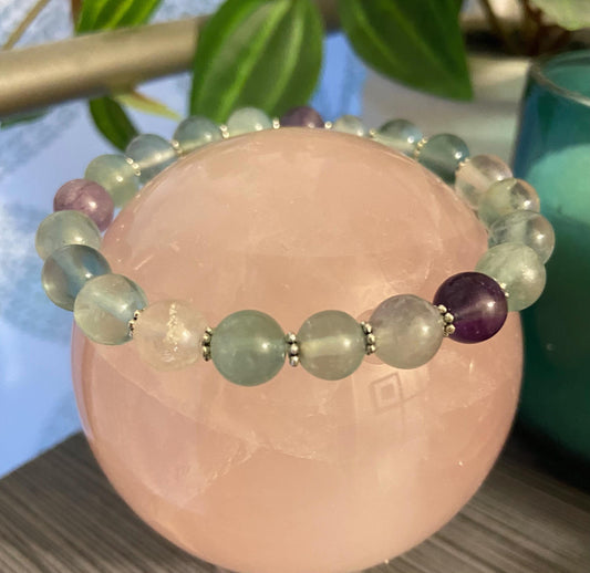 Fluorite Classic 8mm Bracelet, handmade 8mm genuine gemstone stretch beaded bracelet for spiritual protection