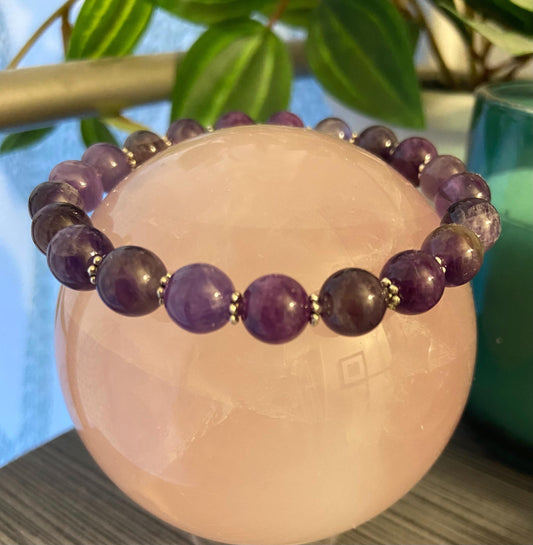 Amethyst Classic 8mm Bracelet, handmade 8mm genuine gemstone stretch beaded bracelet for spiritual protection