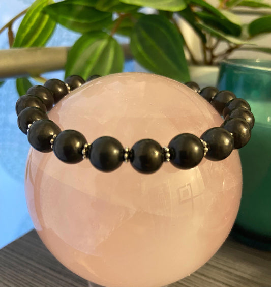 Shungite Classic 8mm Bracelet, handmade 8mm genuine gemstone stretch beaded bracelet for spiritual protection