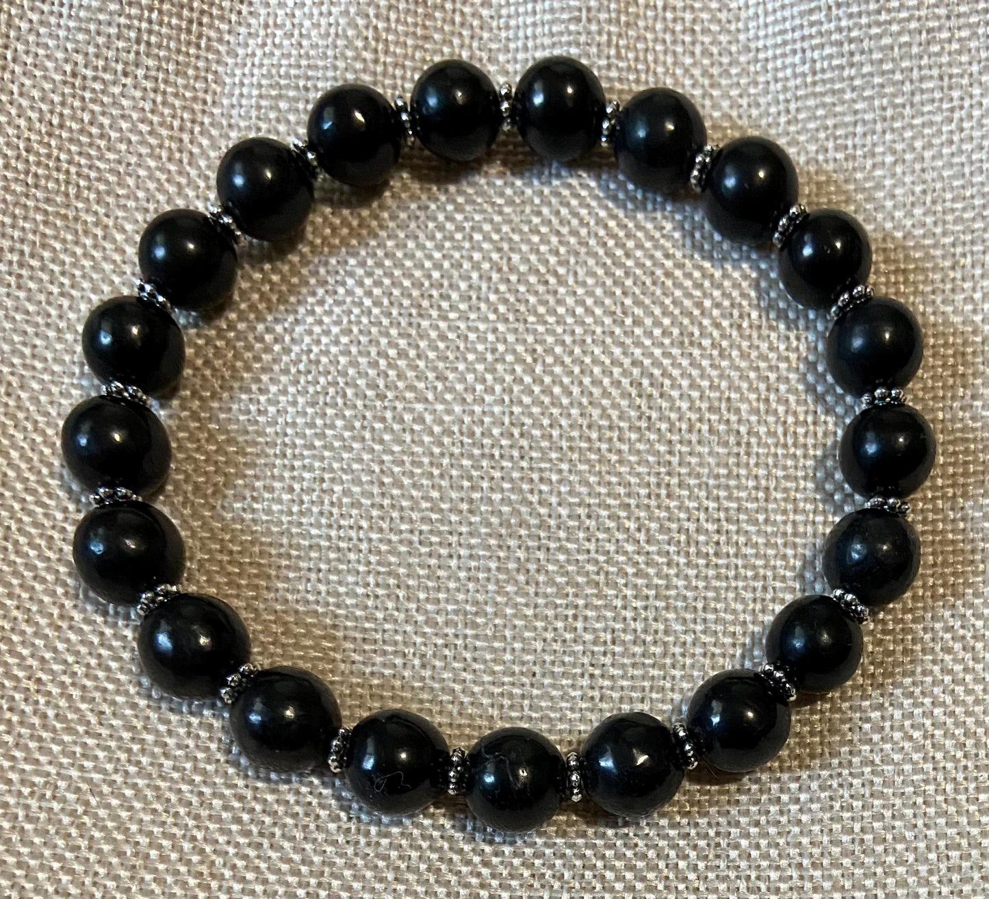 Shungite Classic 8mm Bracelet, handmade 8mm genuine gemstone stretch beaded bracelet for spiritual protection
