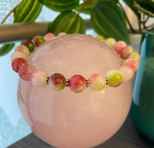 Watermelon Tourmaline Classic 8mm Bracelet, handmade 8mm genuine gemstone stretch beaded bracelet for spiritual protection